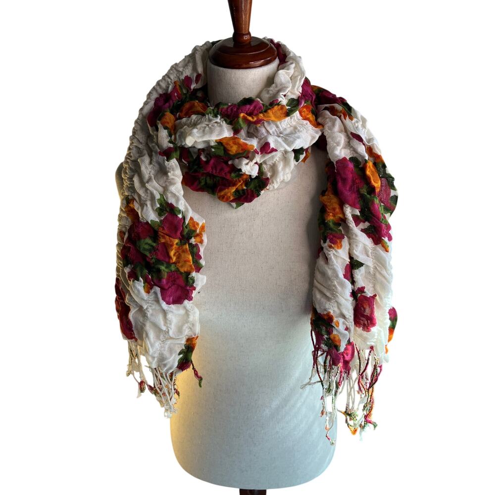 Lightweight semi-sheer scarf with a beautiful floral pattern